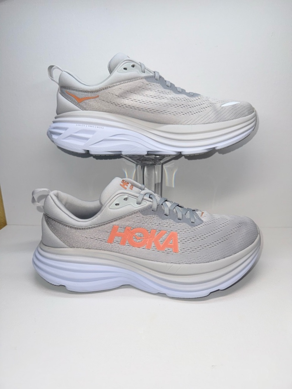 HOKA Women's Neutral Running Shoe - Light Gray with Coral Logo